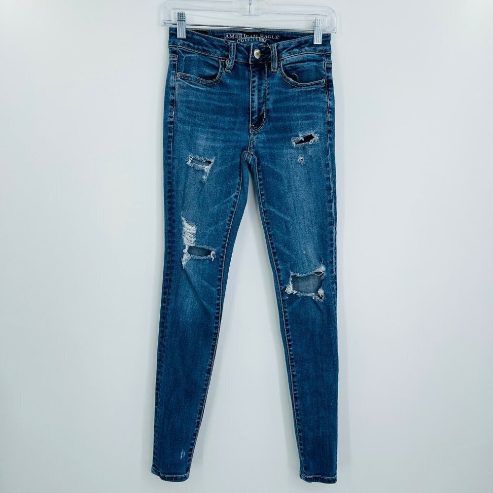 American eagle distressed hi rise jeggings super stretch women's size‎ 2
